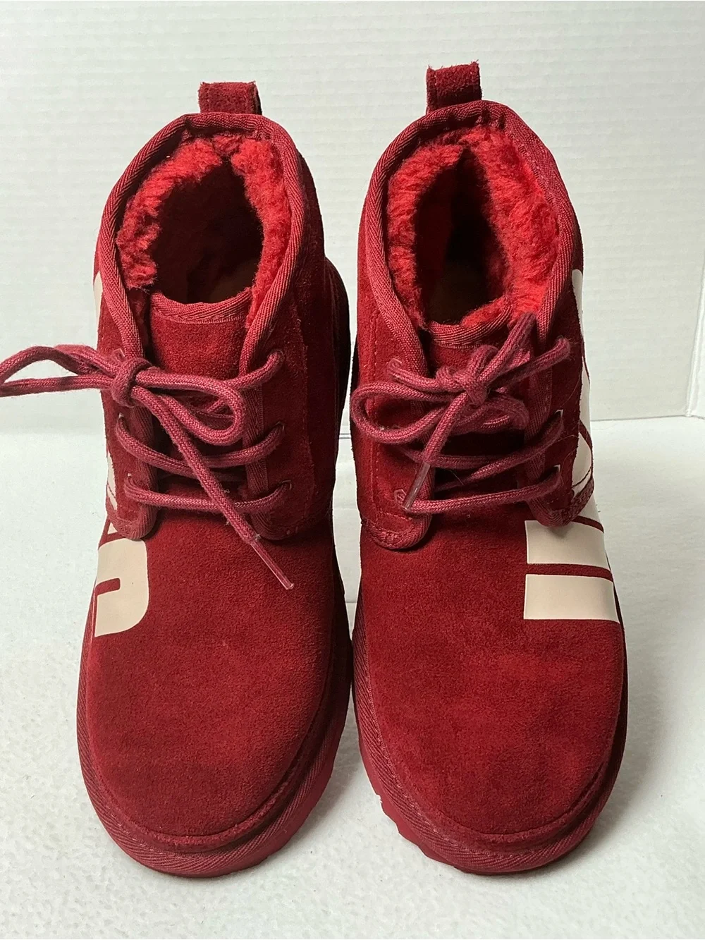 UGG Neumel Chopd Graphic Samba Red Suede Boots Kids 6